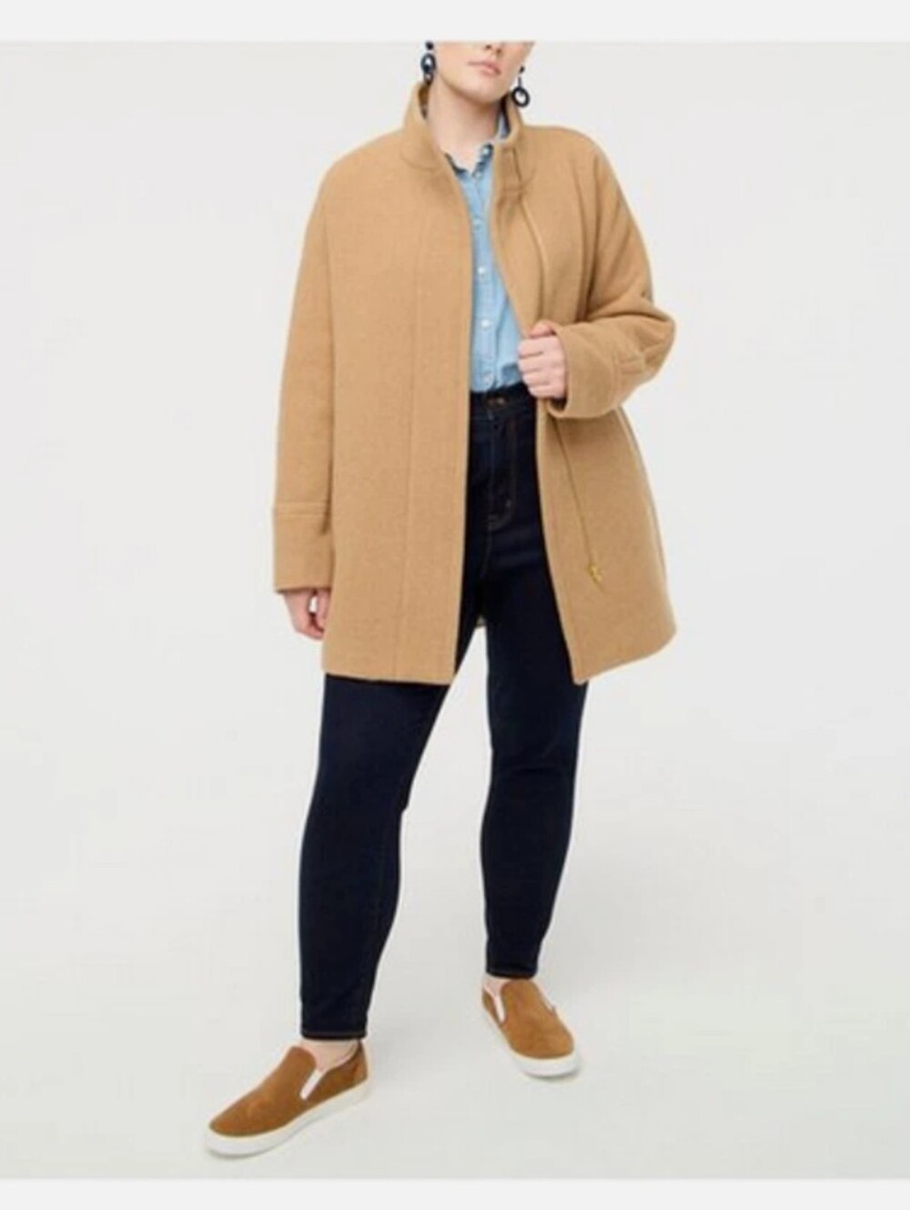 J. Crew Wool Blend Full Zip Camel Cream City Coat, size 10 pockets neutral